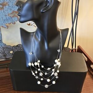 Delicate Multi‑Strand Faux Pearl & Crystal Necklace